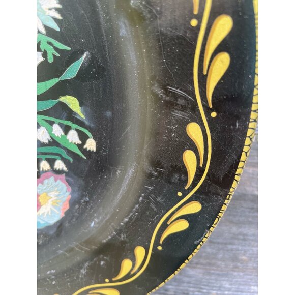 Antique 1930s Metal Toleware Hand Painted wall Plate Roses Flowers - Picture 4 of 16